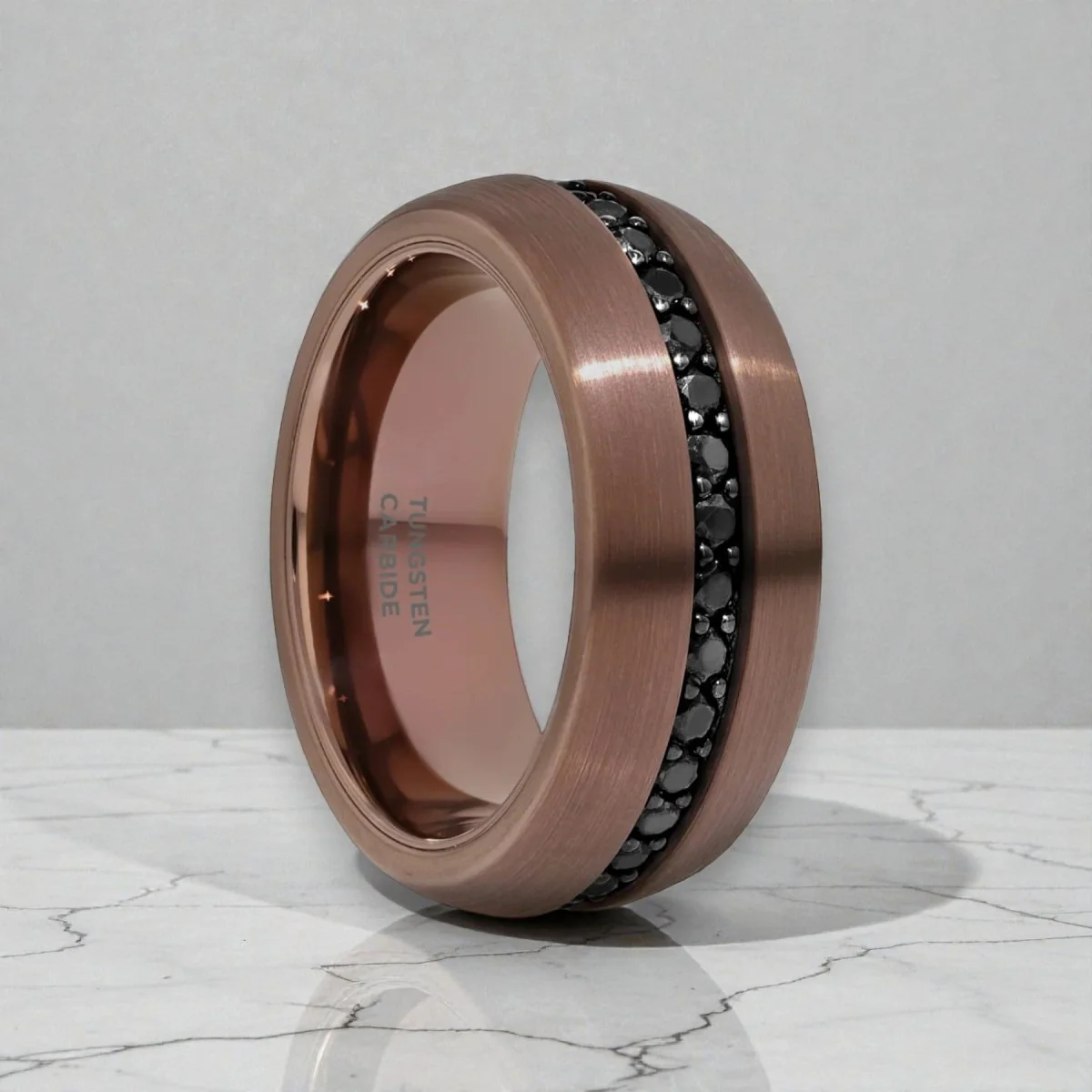 ARTEMIS | Espresso Tungsten Ring with Black Sapphires