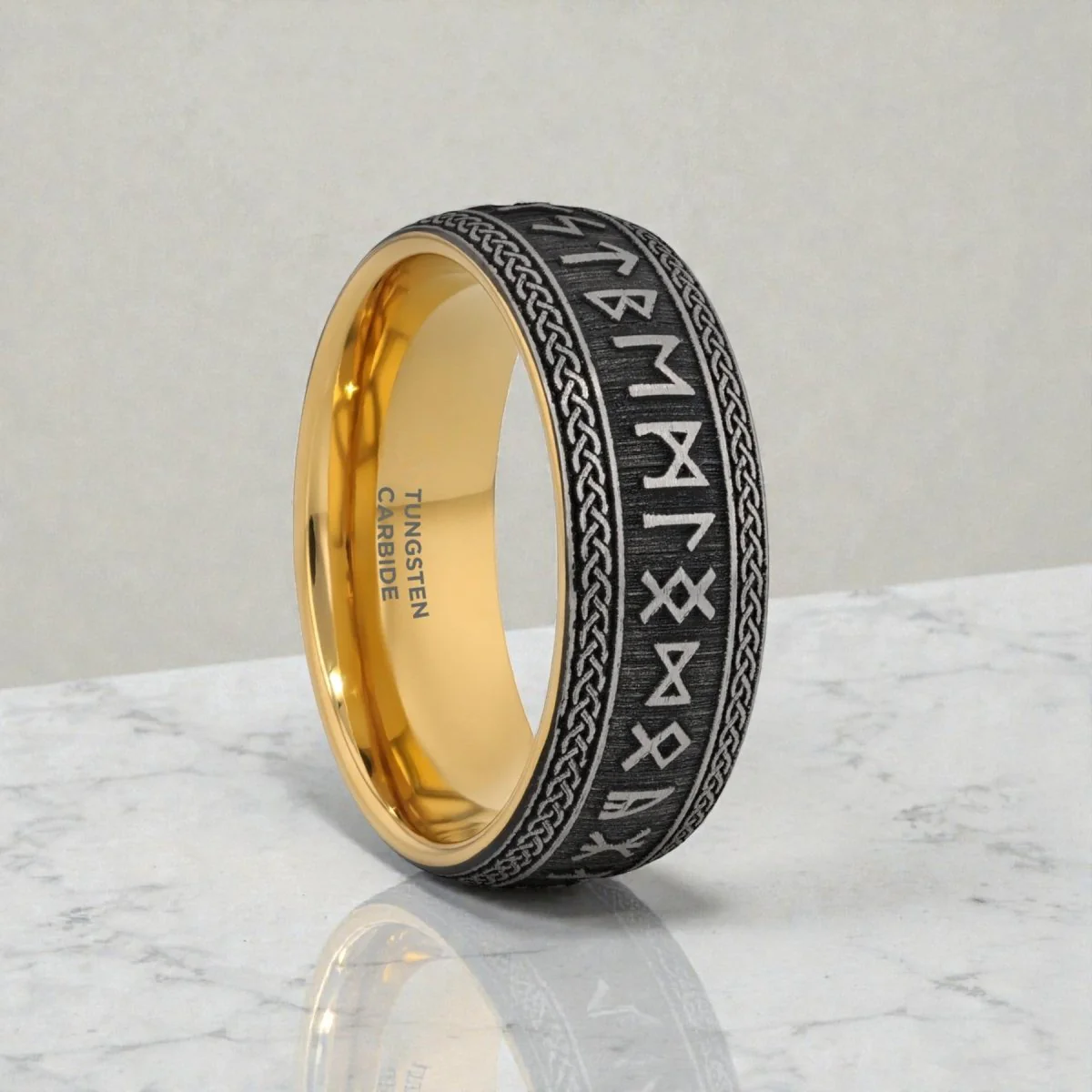 BALDUR | Domed Tungsten Rune Wedding Band