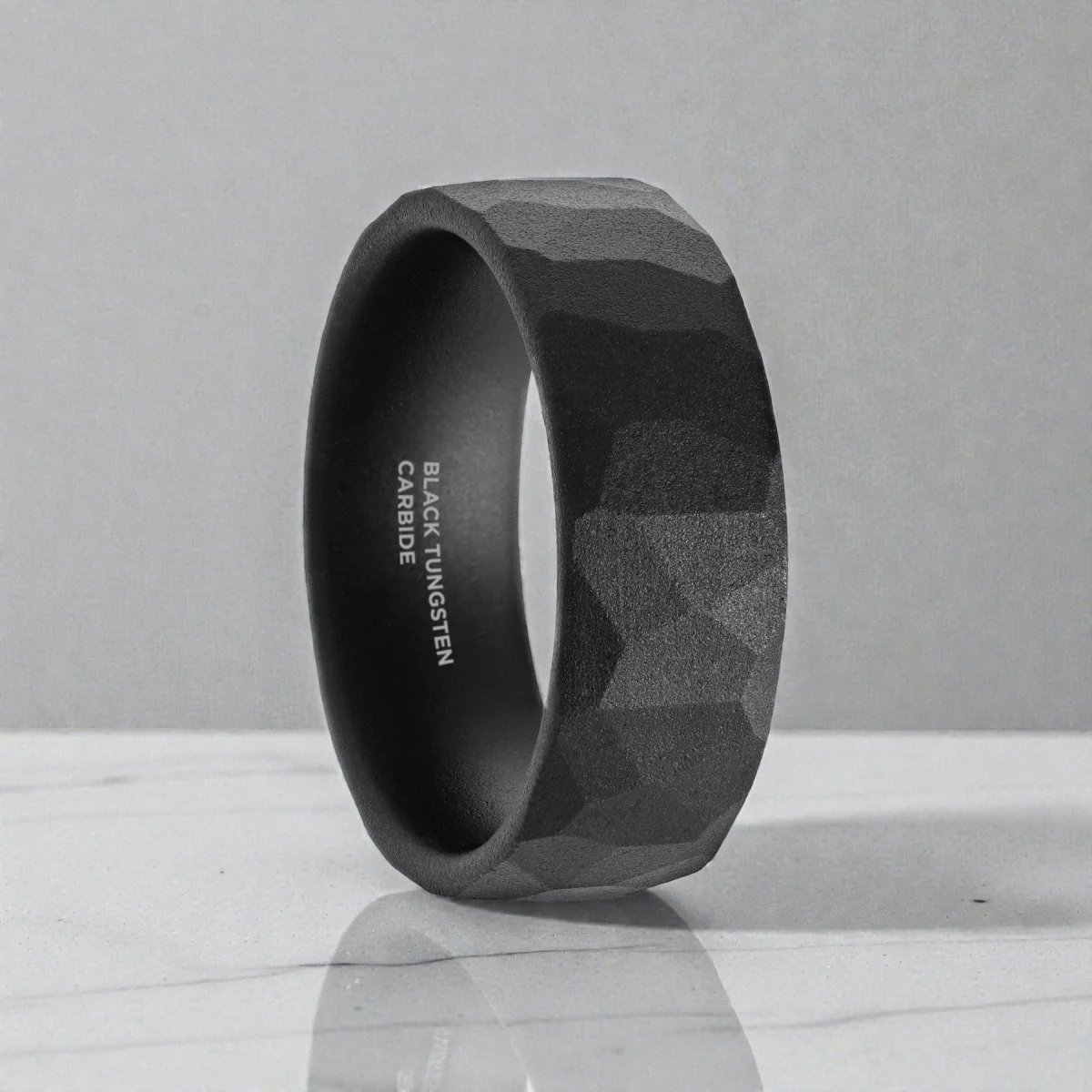 CHASM | Black Tungsten Hammered Ring 8 mm