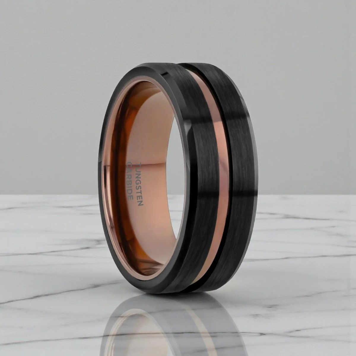 NEVAN | Black Tungsten Ring Espresso Groove